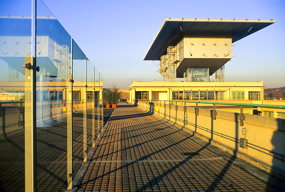 Renovation by the architect Renzo Piano of the test track on roof of the Lingotto building that was an automobile factory built by Fiat, Turin, Piedmont region, Italy, Europe