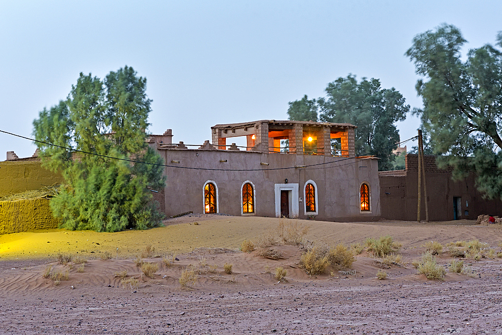 Casa Juan, guesthouse at Ait Isfoul, Nesrate village of the edge of Sahara desert, Draa River valley, Province of Zagora, Region Draa-Tafilalet, Morocco, North West Africa