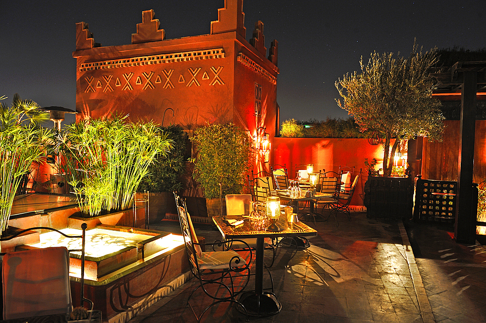 Terrace of Le Foundouk restaurant, Marrakesh, Morocco, North Africa