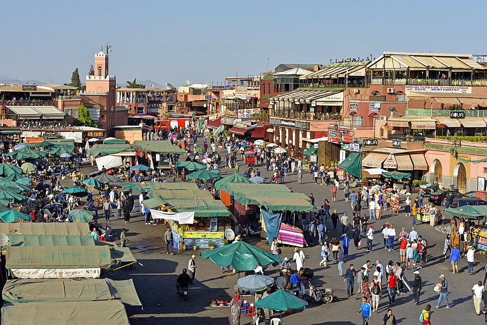 Jemaa el-Fnaa square, proclaimed Masterpiece of the Oral and Intangible Heritage of Humanity Medina of Marrakech, Morocco, North West Africa