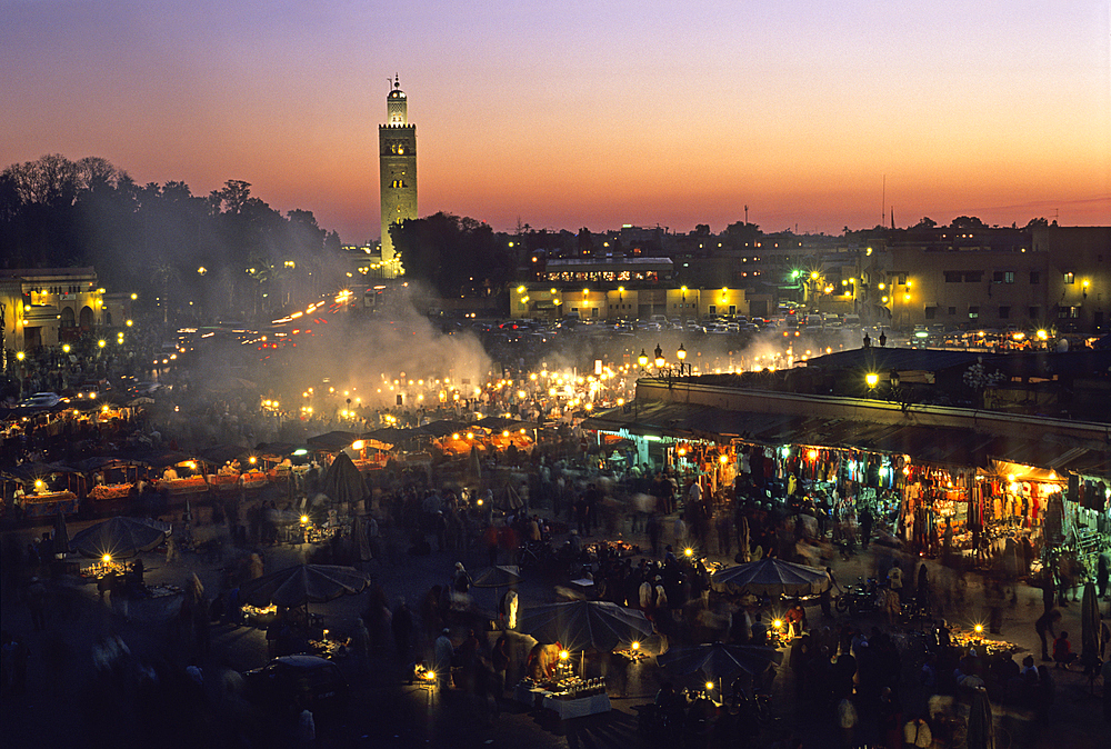 Jamaa el Fna square at dusk,Marrakech,Atlas,Morocco,North Africa