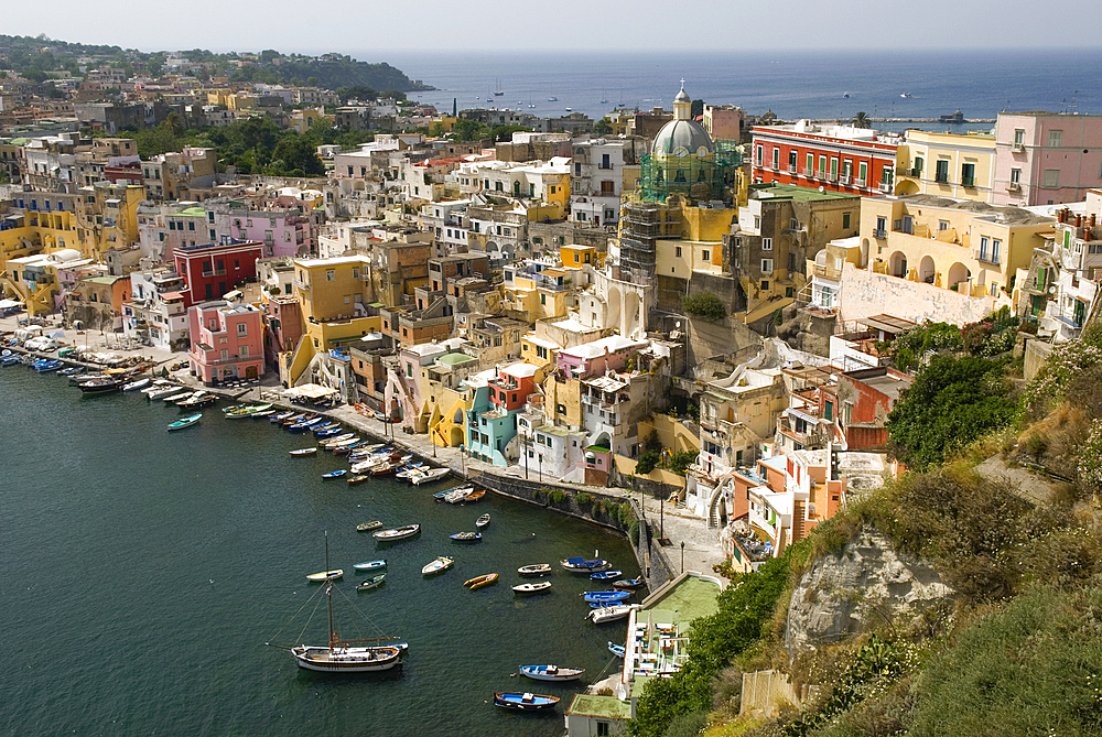 Harbour of Corricella, Procida Island, Campania region, Italy, Europe