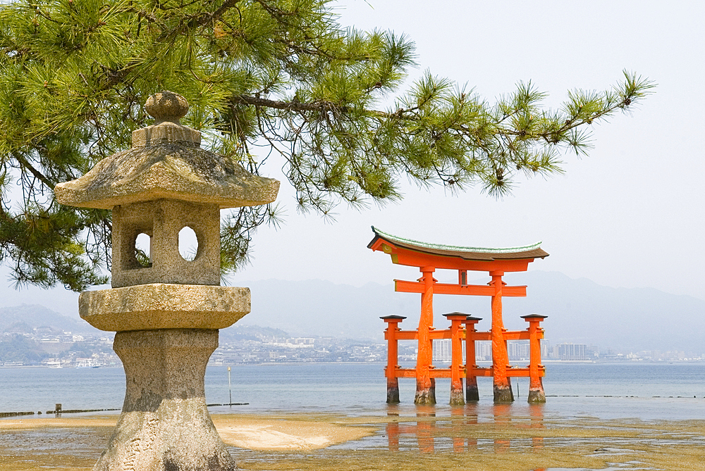 The iconic torii at the Itsukushima Shrine, on Miyajima island, hiroshima Prefecture, Japan