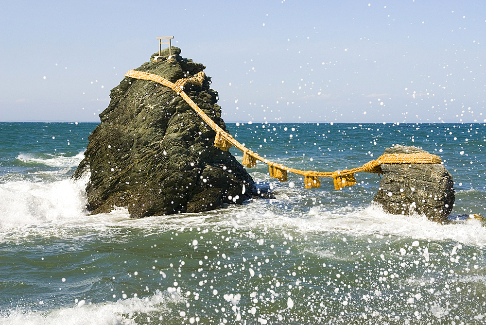 Meoto Iwa or Married Couple Rocks, near Futami Okitama shrine, Ise, Mie Prefecture, Japan