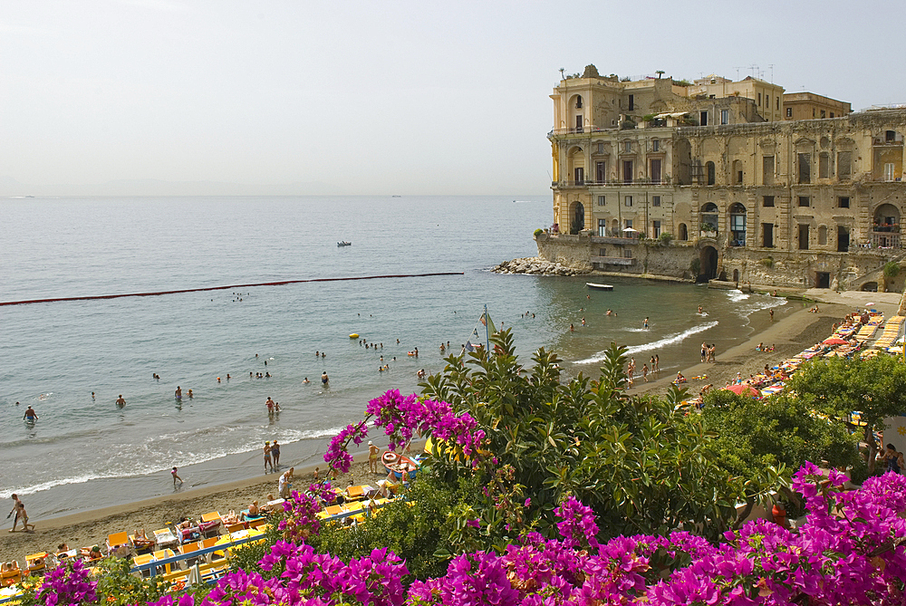 Posillipo's Beach and the Villa Donn'Anna, Naples, Campania region, Italy, Europe