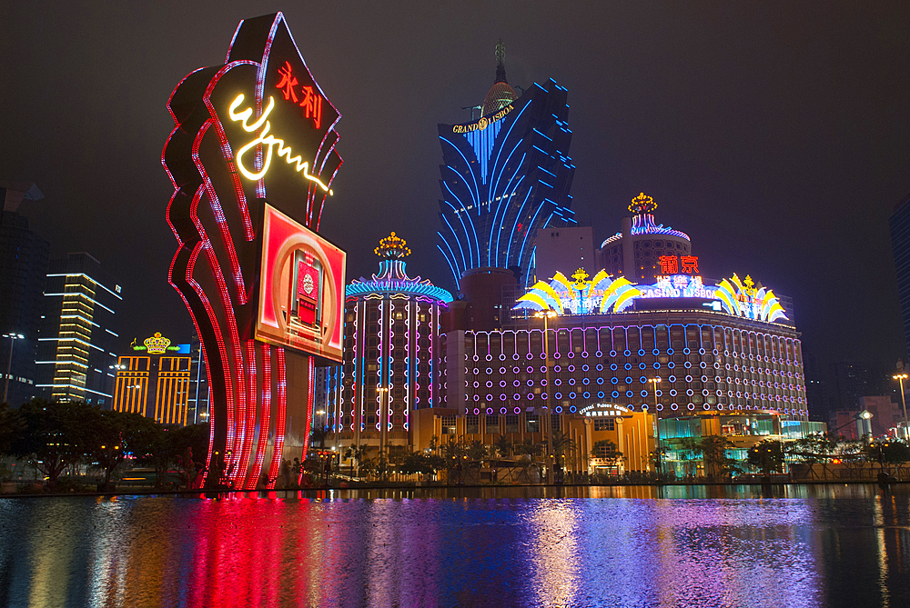 Casinos floodlighting,Macau,Special Administrative Region,China,Asia