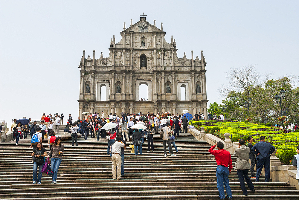 Tourists in front of ruins of Saint Paul's Cathedral,Macau,Special Administrative Region,China,Asia
