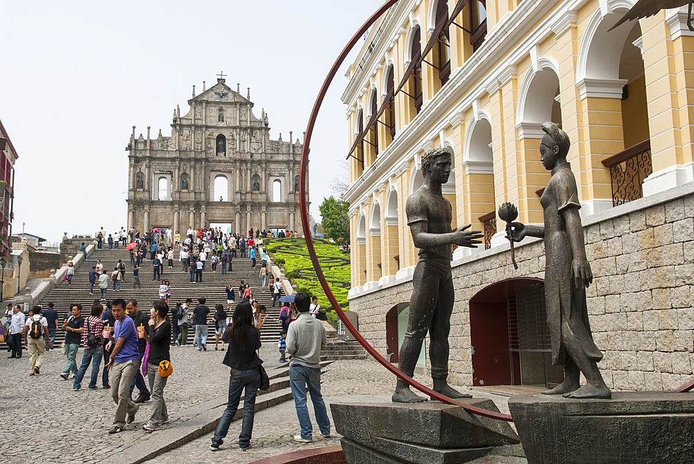 Sculpture in front of ruins of Saint Paul's Cathedral,Macau,Special Administrative Region,China,Asia