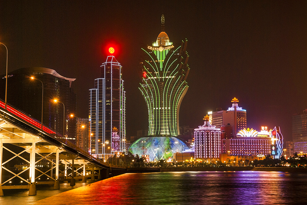 Casinos floodlighting,Macau,Special Administrative Region,China,Asia