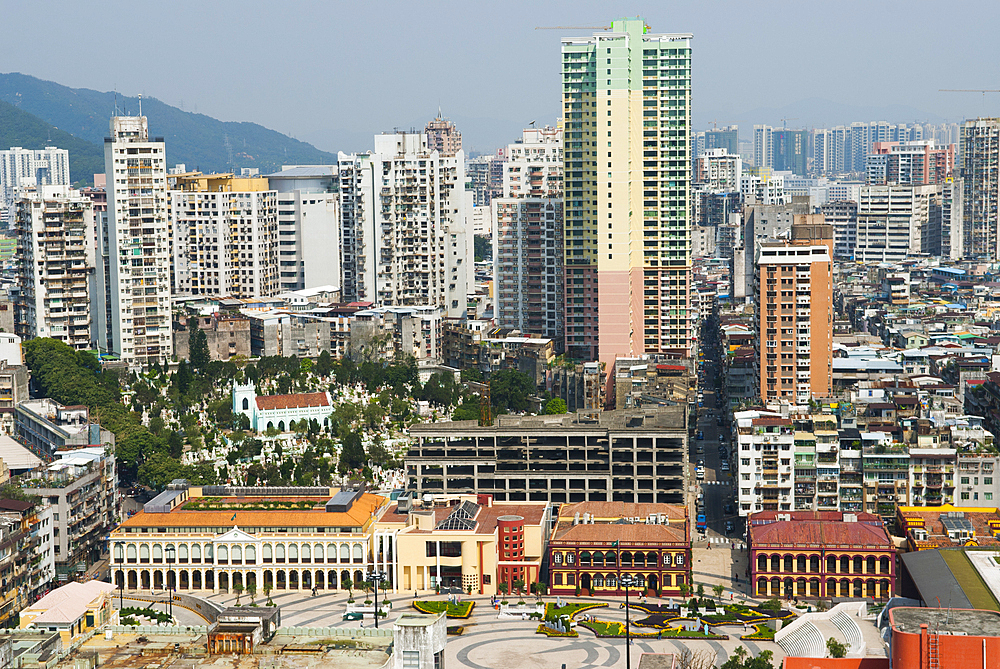 Saint Michael cemetery district and Saint Lazarus Church seen from Guia Hill,Macau,Special Administrative Region,China,Asia