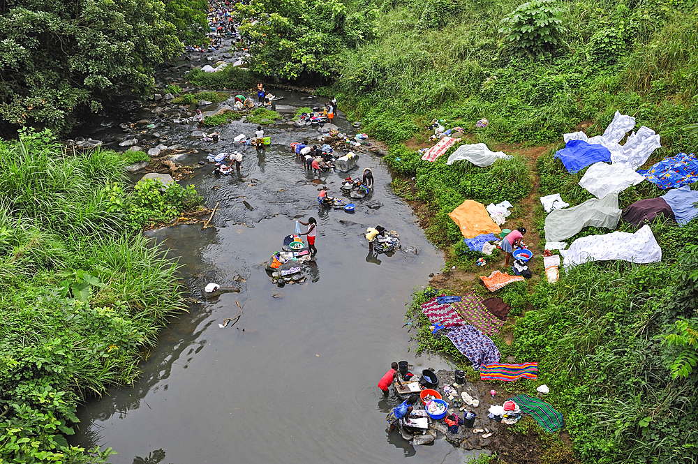 Collective washing in a river at Sao Tome Island, Republic of Sao Tome and Principe,Africa