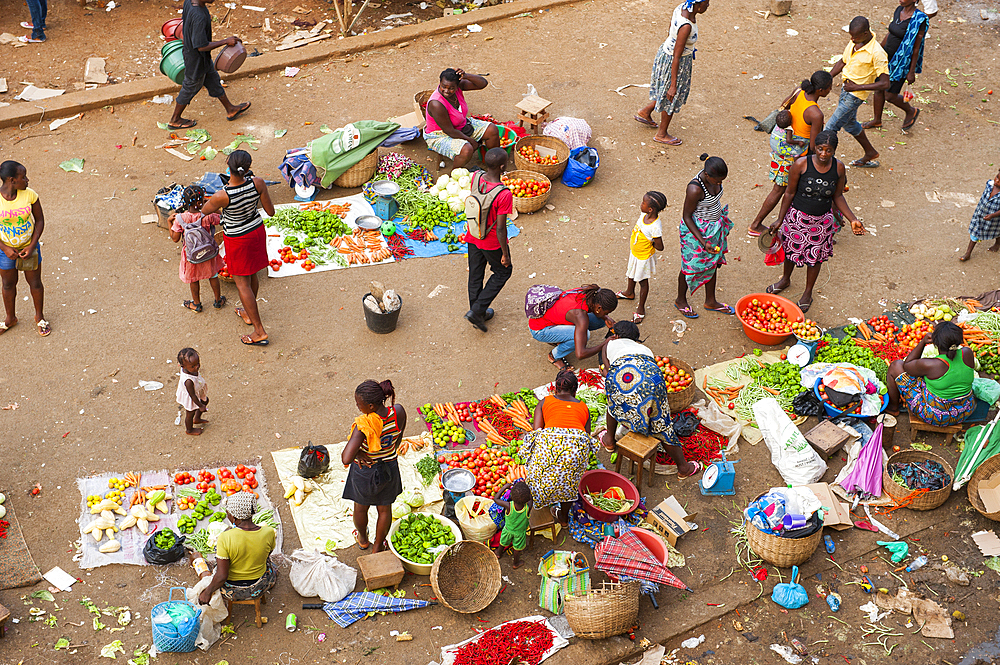 Open air market in the city of Sao Tome,Sao Tome Island, Republic of Sao Tome and Principe,Africa
