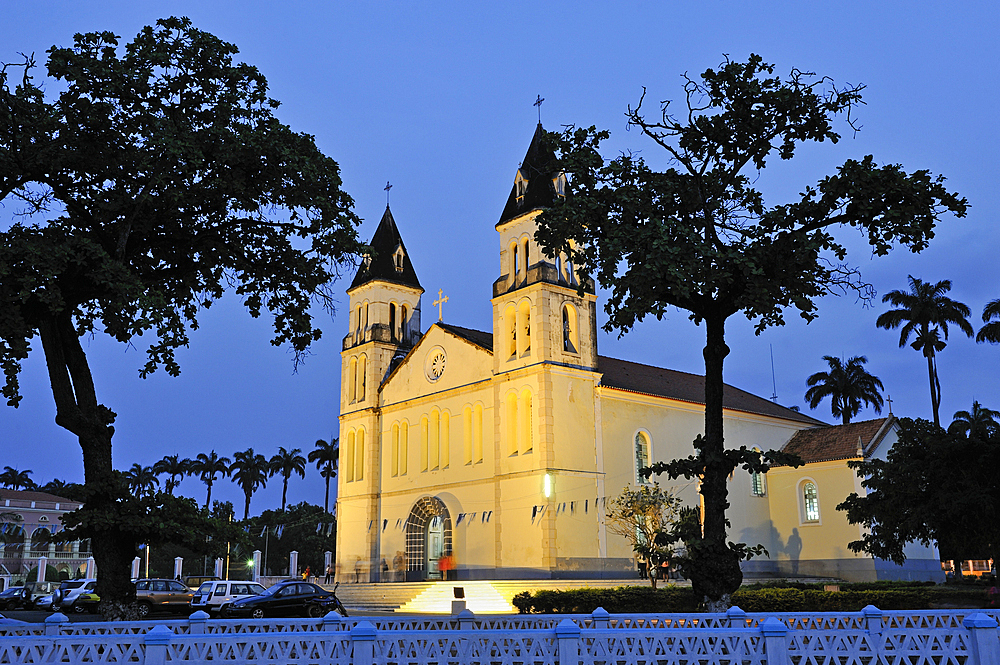 Cathedral at dusk, city of Sao Tome,Sao Tome Island, Republic of Sao Tome and Principe,Africa