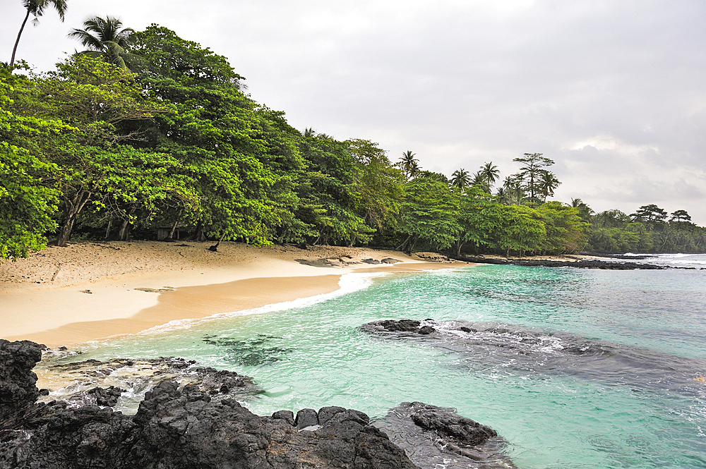 Secret beach of the small Rolas (turtledove) island in the south of Sao Tome Island, Republic of Sao Tome and Principe,Africa