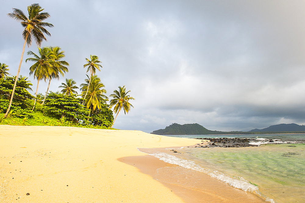 Beach of the small Rolas (turtledove) island in the south of Sao Tome Island, Republic of Sao Tome and Principe,Africa