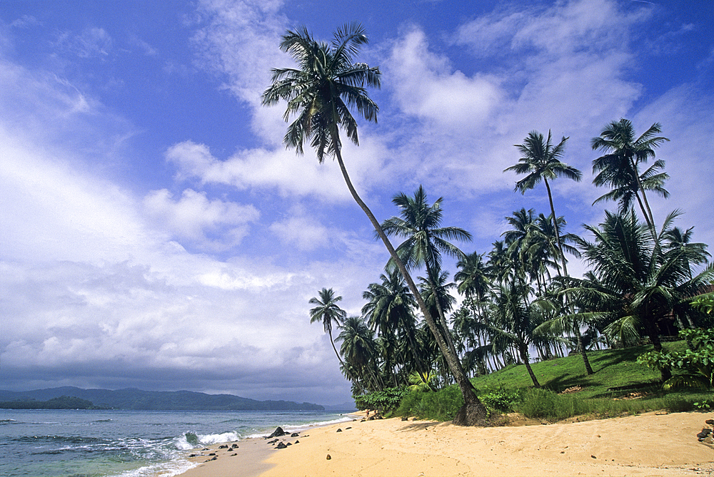 Beach of the small Rolas (turtledove) island in the south of Sao Tome Island, Republic of Sao Tome and Principe,Africa