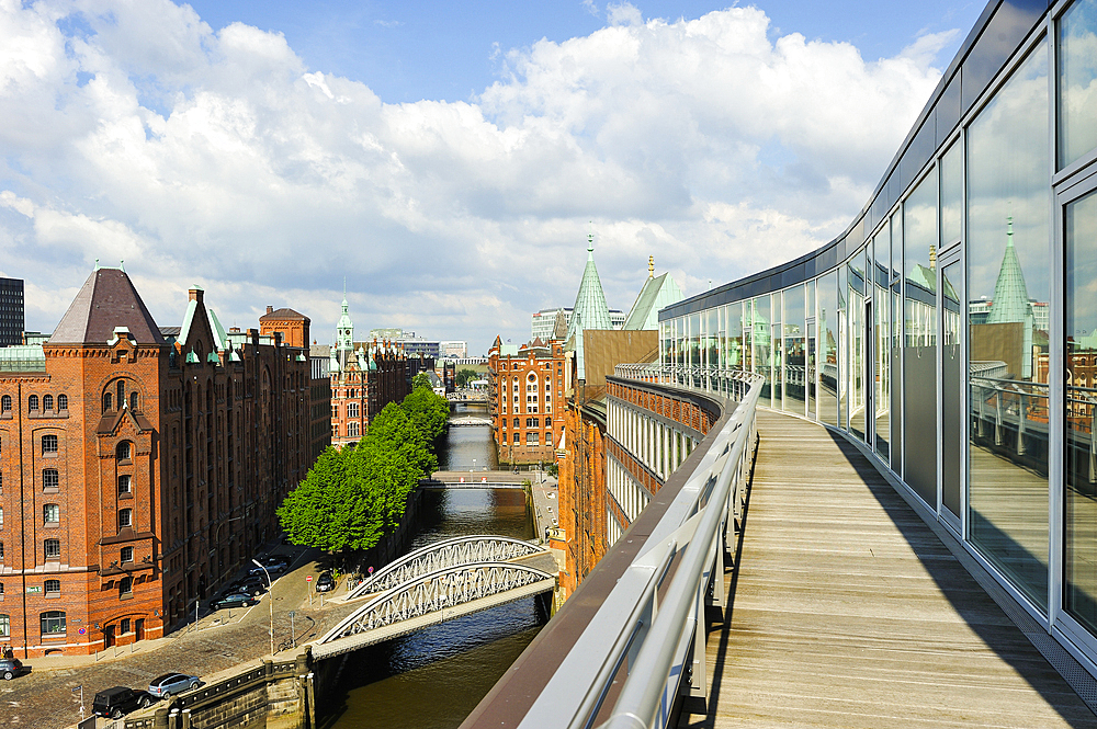 Terrace of Ameron Hotel Speicherstad, HafenCity district, Hamburg, Germany, Europe