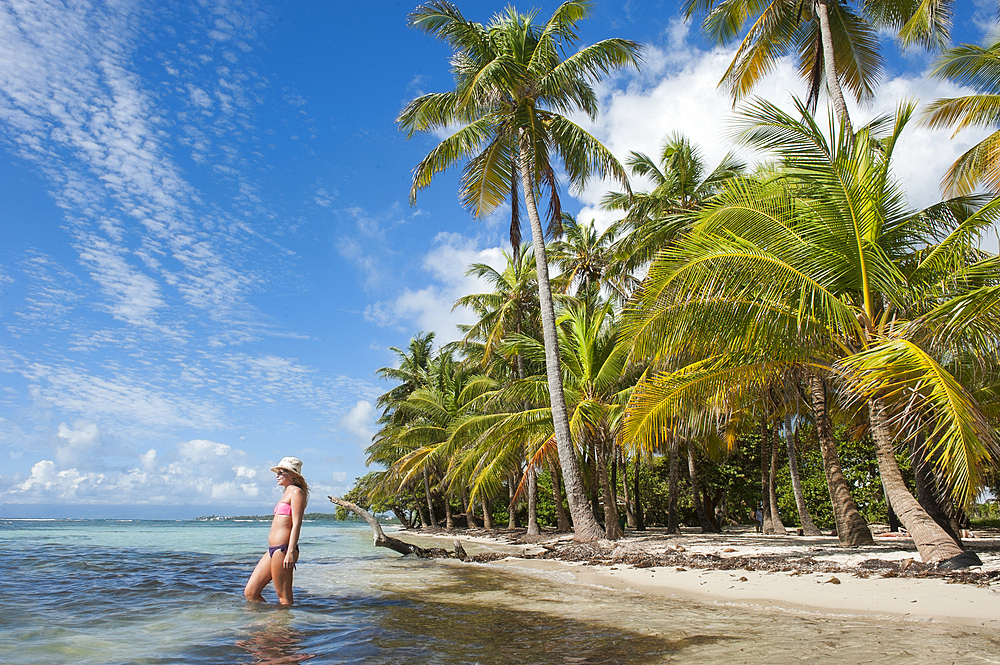 Girl on the Bois Jolan beach, Sainte-Anne, Grande-Terre, Guadeloupe, overseas region of France,Leewards Islands, Lesser Antilles, Caribbean