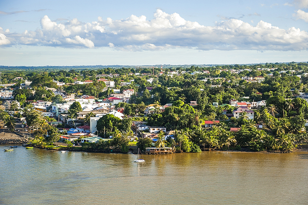 Aerial view of the coast at Sainte-Rose, Grand Cul-de-sac Marin, Sainte-Rose, Basse-Terre, Guadeloupe, overseas region of France,Leewards Islands, Lesser Antilles, Caribbean
