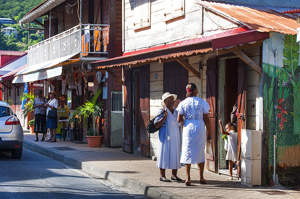 Street in the village of Deshaies, Basse-terre, Guadeloupe, overseas region of France,Leewards Islands, Lesser Antilles, Caribbean