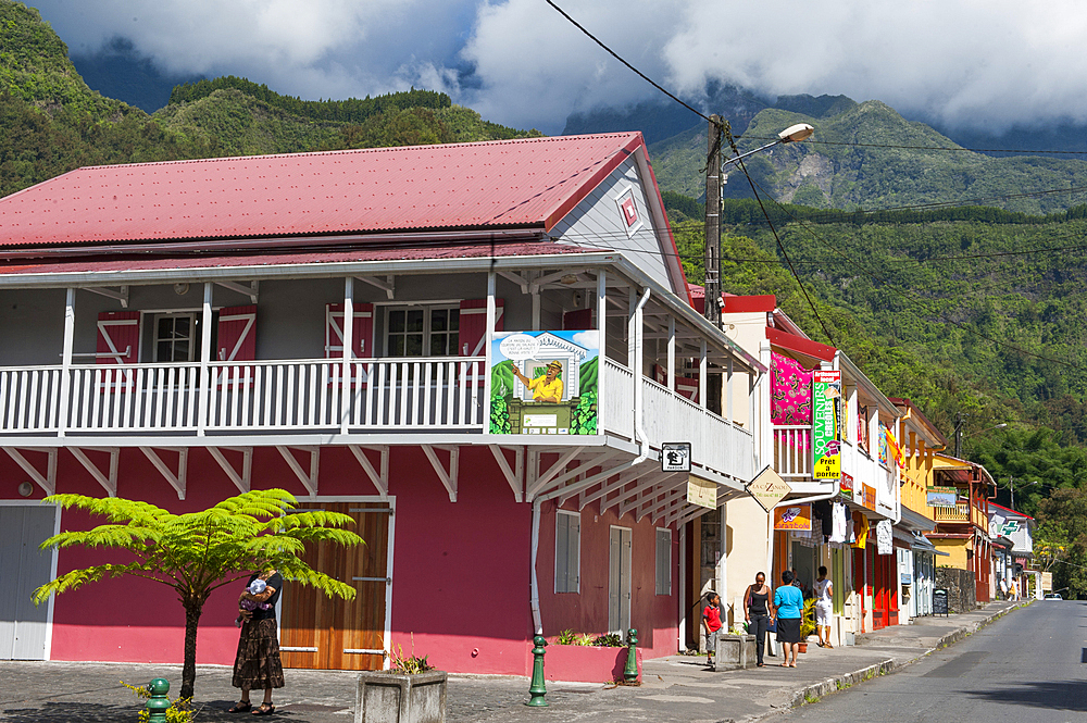 Main street of Hell-Bourg, Cirque de Salazie,Reunion island,overseas departement of France,Indian Ocean