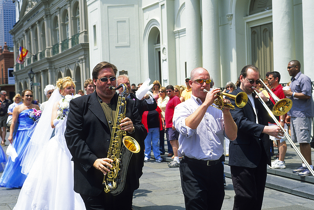 Wedding parade in the French Quarter neighborhood, New Orleans, Louisiana, USA