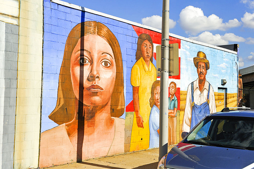 History of Immigration, restored Mural by Simon Huelsbeck, Callowhill and 2nd streets, Philadelphia, Commonwealth of Pennsylvania, United States of America, North America