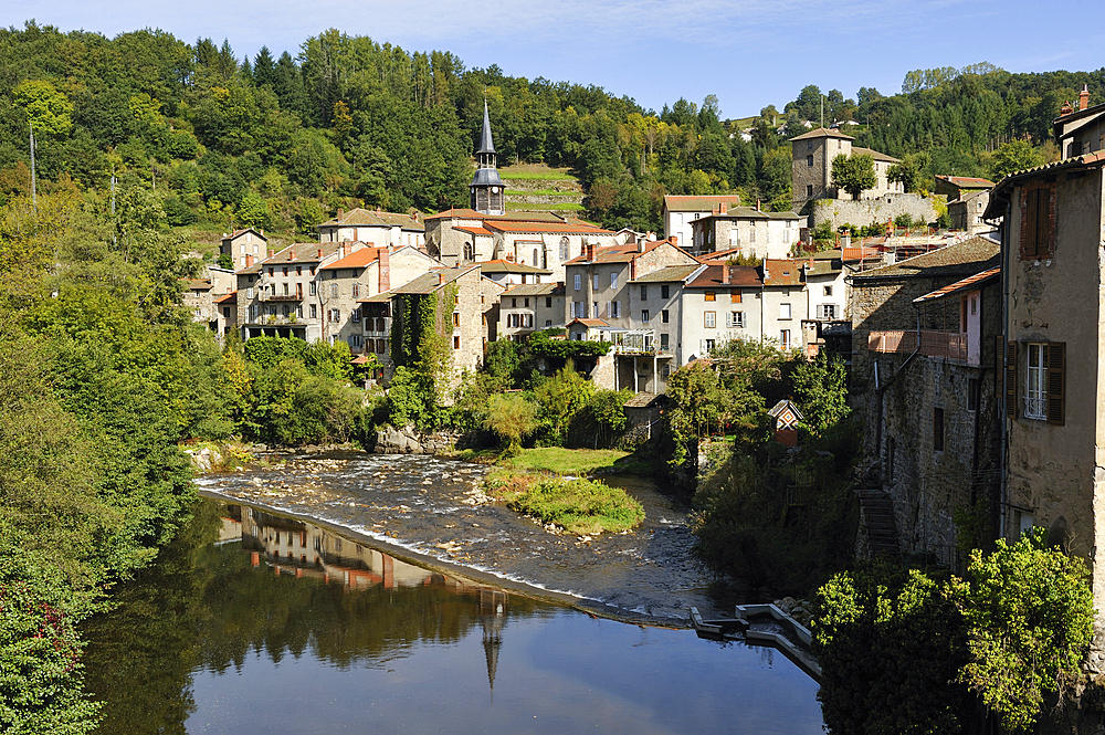 Village of Olliergues on the Dore river,Livradois-Forez Regional Nature Park,Puy-de Dome department,Auvergne region,France,Europe