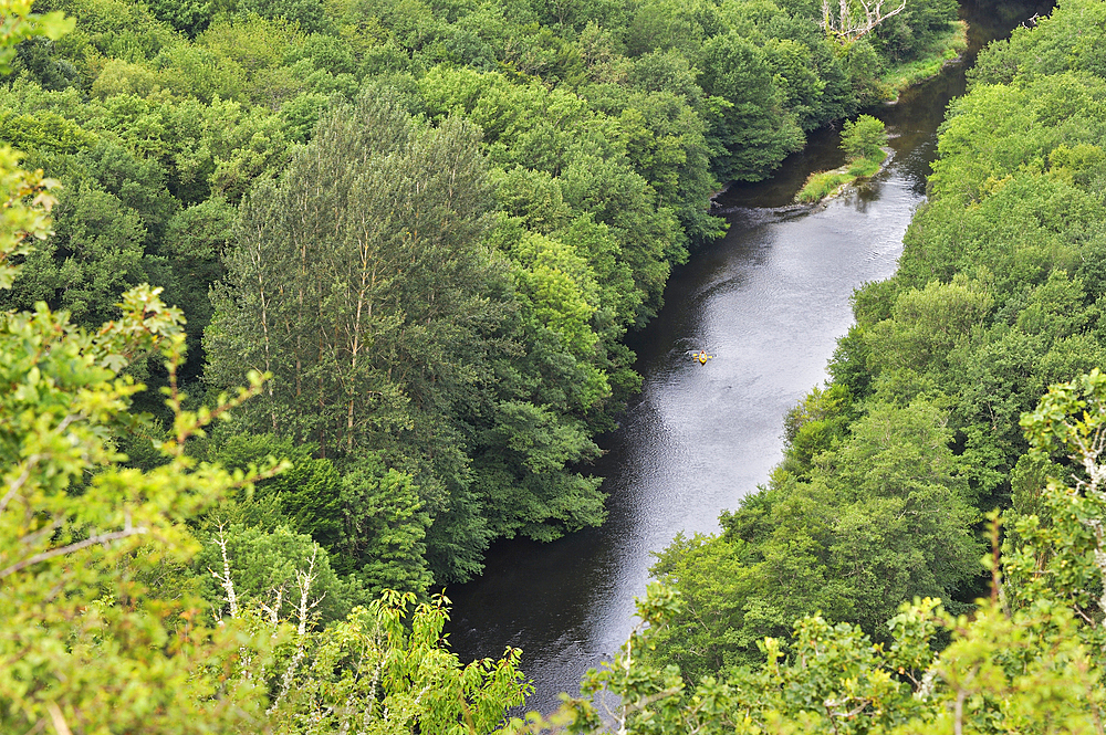Sioule River viewed from Chateau-Rocher, near Menat, Puy-de-Dome department, Auvergne-Rhone-Alpes region, France, Europe