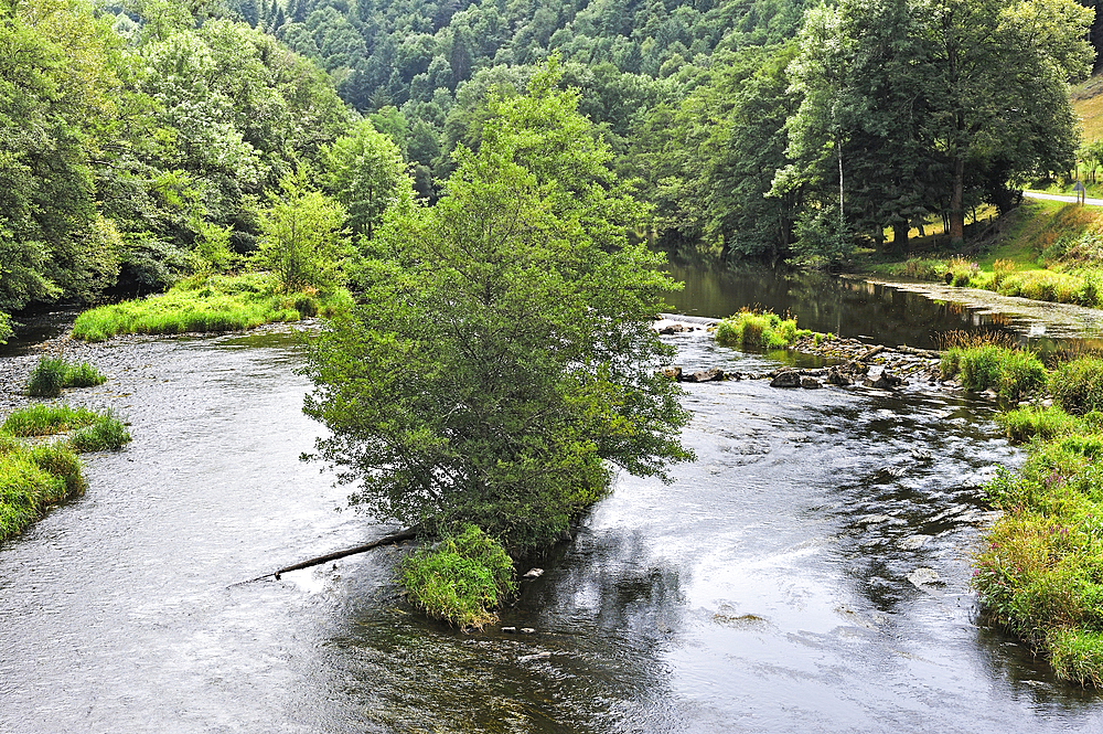 Sioule River seen from the Braynand Bridge at Chateauneuf-les-Bains, Puy-de-Dome department, Auvergne-Rhone-Alpes region, France, Europe