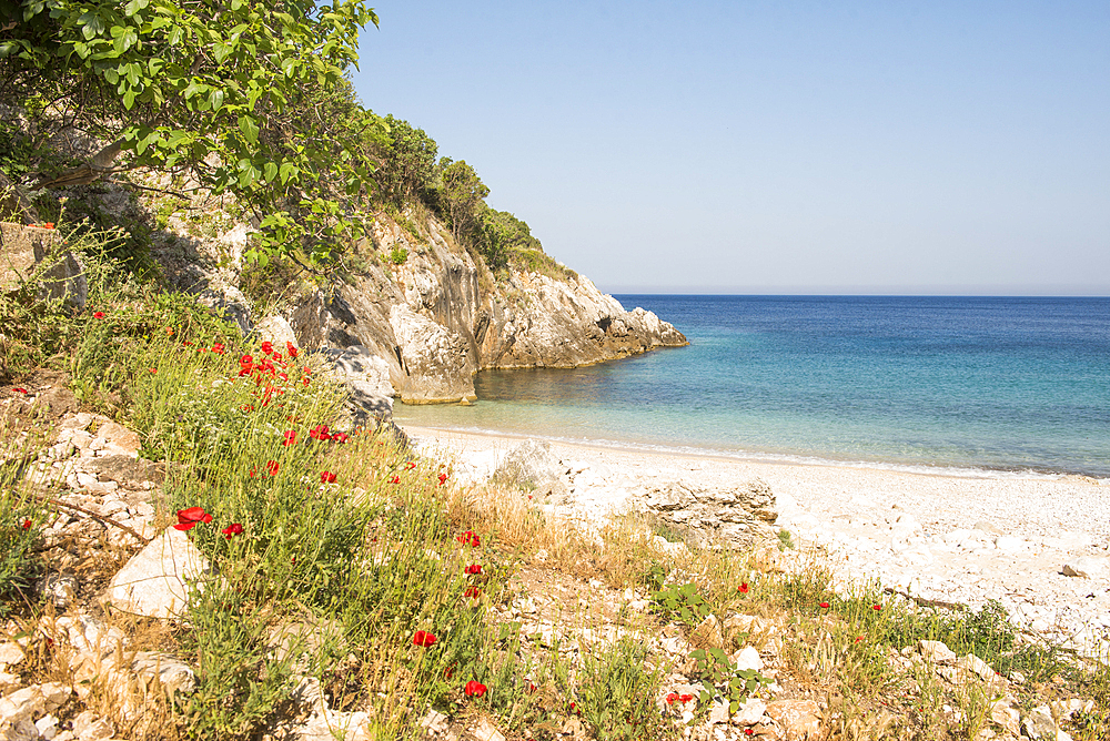 Cove and beach of Brisana, Peninsula of Karaburun, within the Karaburun-Sazan Marine Parc, Vlore Bay, Albania, Europe