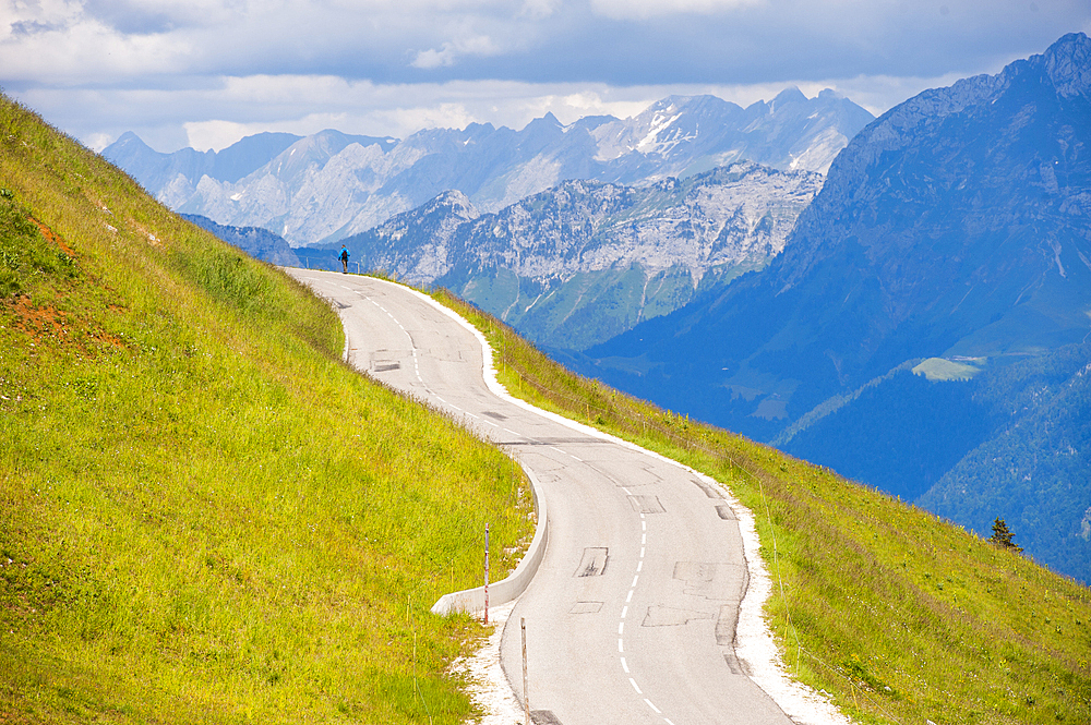 Access road to the Semnoz Mountain in the Bauges range,Haute-Savoie department, Rhone-Alpes region, France, Europe
