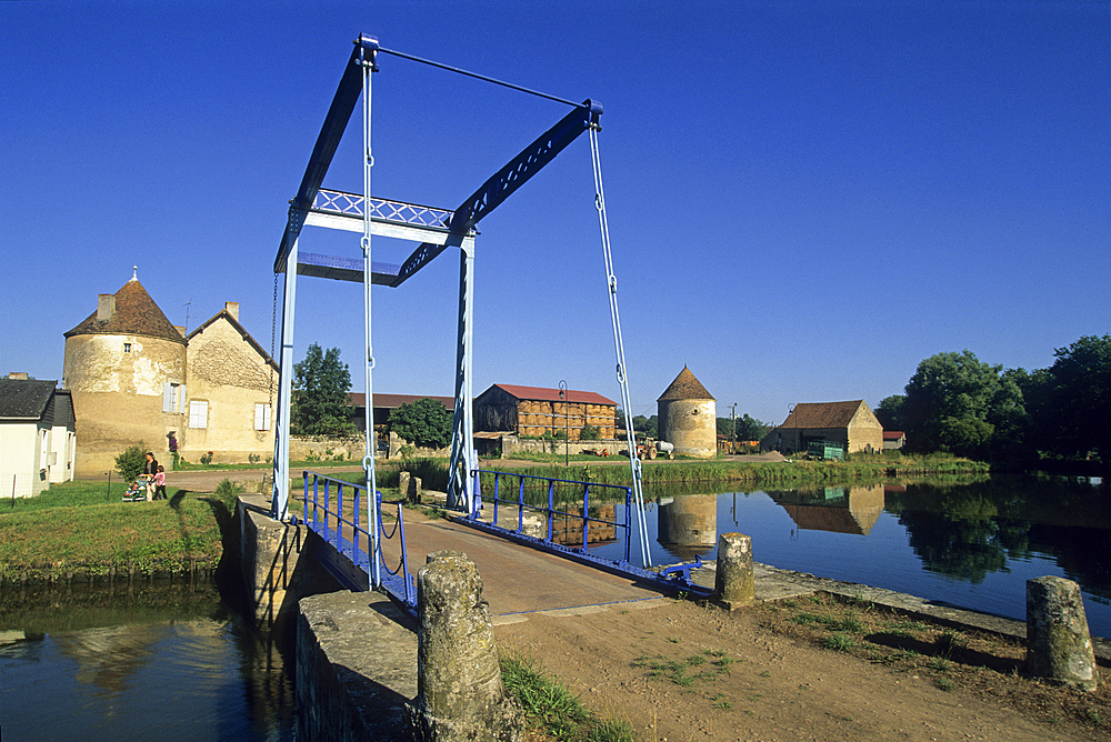 Bascule bridge at Dirol,Canal of Nivernais,Nievre department, region of Burgundy, center of France,Europe