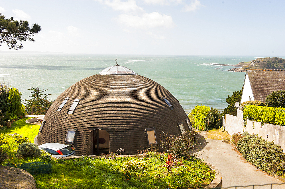 House with hemispherical roof covered with wooden tiles,Trebeurden,Cotes-d'Armor department,Region of Brittany,France,Europe