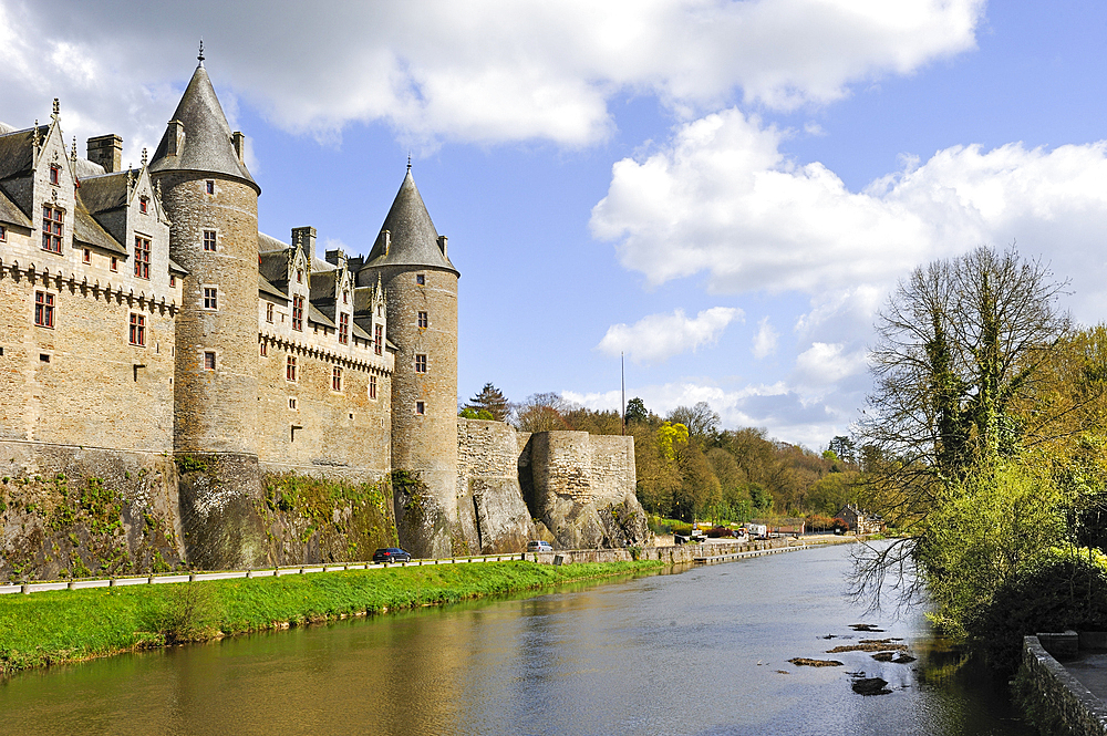 Josselin Castle on the Oust River bank,Morbihan department,Region of Brittany,France,Europe