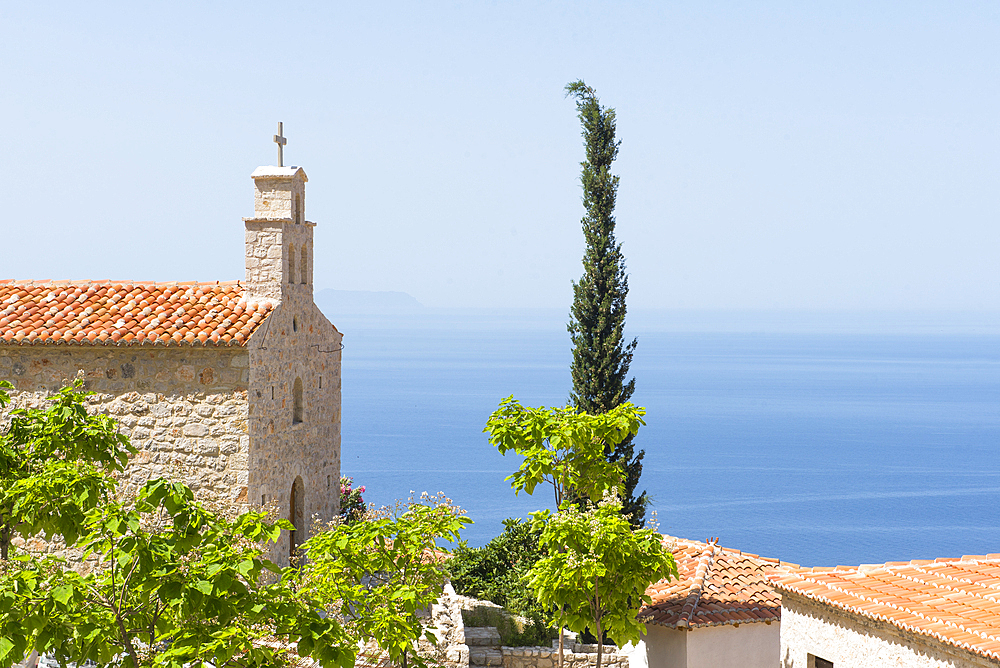 St. Athanassios Church at Dhermi, village of the Ionian Coast leaning against the Ceraunian Mountains, Albania,  Europe