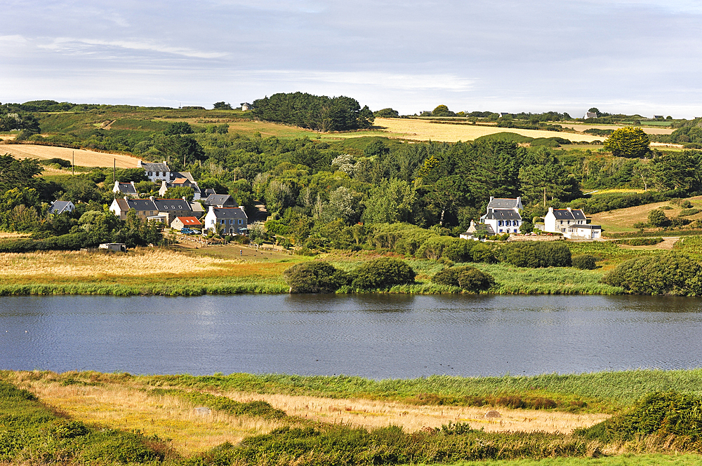 Laoual pond near the Baie des Trepasses or Bay of Dead located between the Pointe du Raz and the Pointe du Van,Cap Sizun,Finistere department,Brittany region,west of France,western Europe