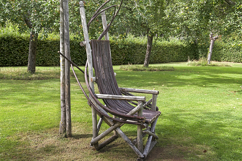 Bench made with trellis, Gardens of the Priory of Our Lady of Orsan (French:Prieure Notre-Dame d'Orsan), Department of Cher, Historic Province of Berry, Centre-Val de Loire region,France