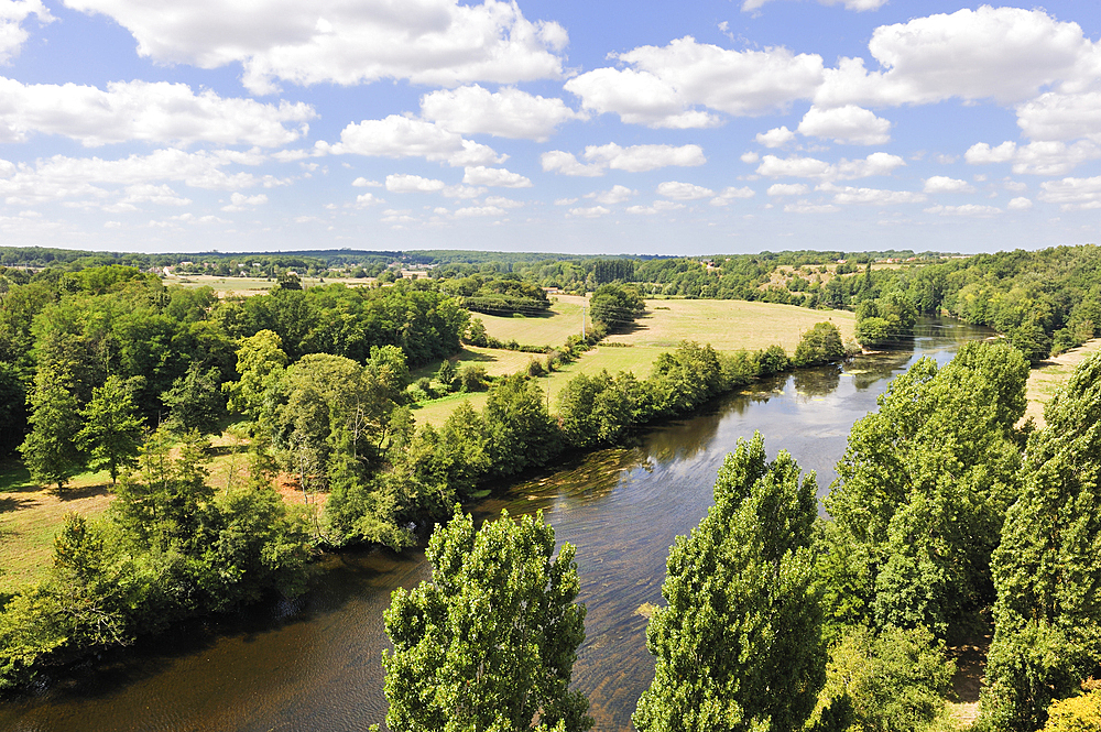 Creuse River viewed from the top of the Viaduct,Le Blanc,Indre department,province of Berry,region of Centre,France,Europe