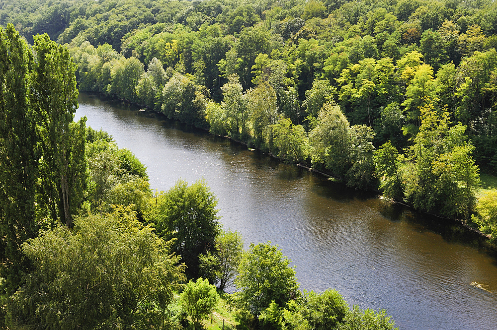 Creuse River viewed from the top of the Viaduct,Le Blanc,Indre department,province of Berry,region of Centre,France,Europe
