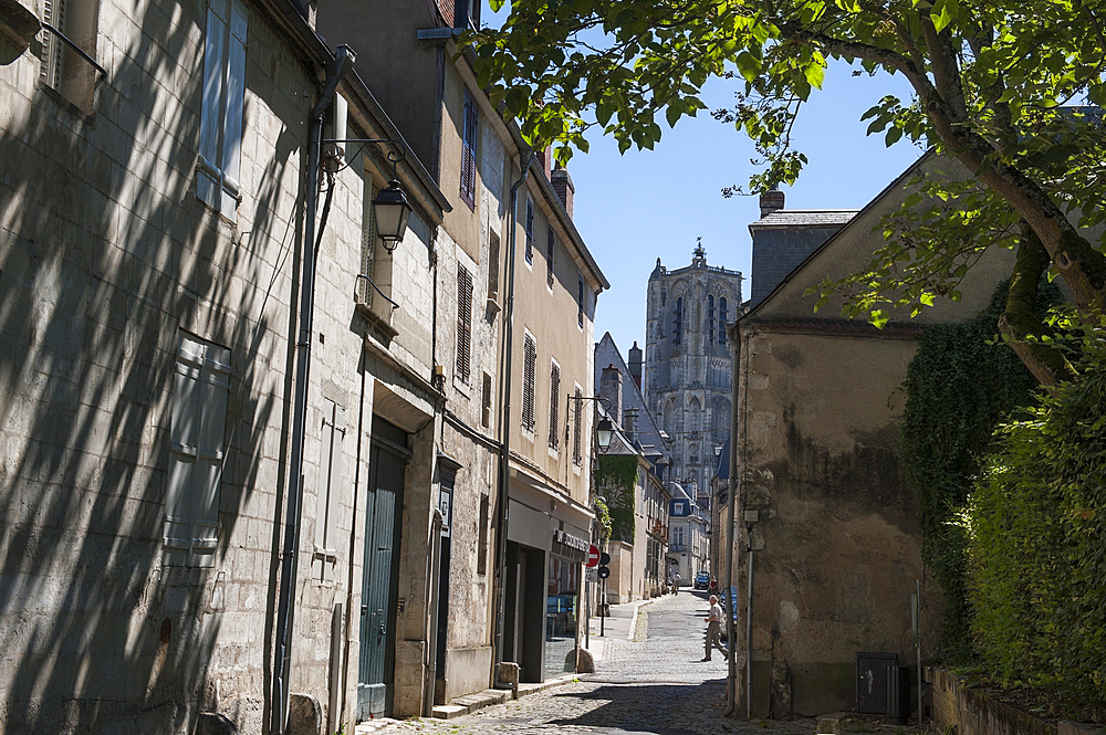 Yellow Gate, Porte Jaune with in the background the Cathedral Saint Stephen,Bourges,Cher department,Berry province,region of Centre,France,Europe