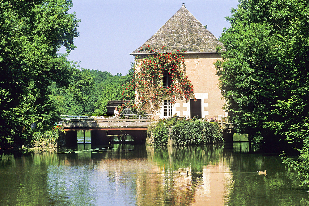 Water mill of Fleuriaux on the river Indre bank at Monts, Indre-et-Loire department, Centre region, France, Europe