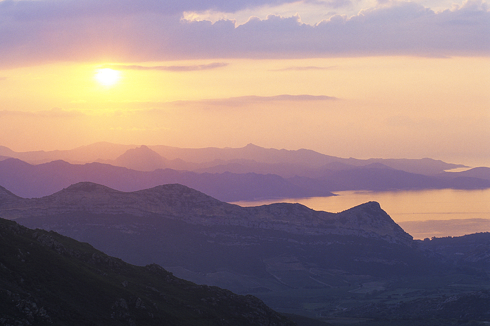 Sunset on the Gulf of Saint-Florent in the Nebbio region, Haute-Corse department,Northern Corsica,France,Europe