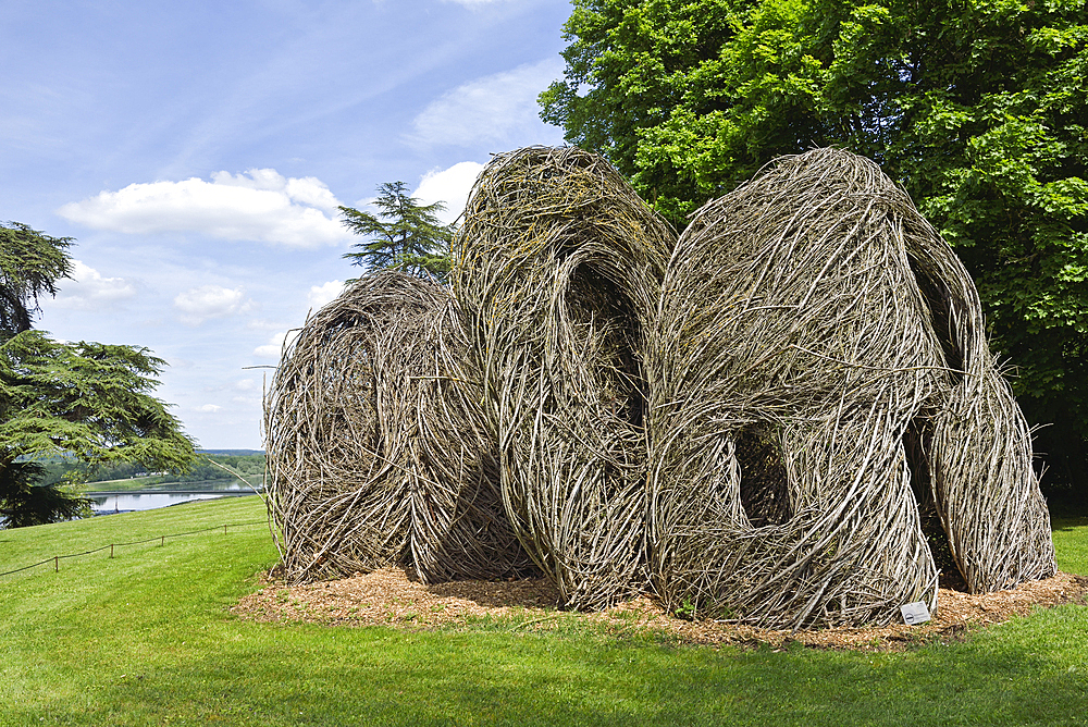 Work by Patrick Dougherty, permanent installations in the historic grounds, Domain of Chaumont-sur-Loire, Loir-et-Cher department, Centre-Val de Loire region, France, Europe