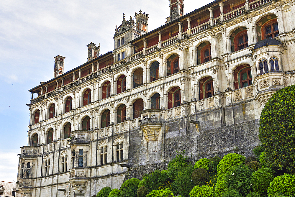 Renaissance style of the facade of the loges, rear of the Francis I wing of the Royal Chateau de Blois, Loir-et-Cher department, Centre-Val de Loire region, France, Europe