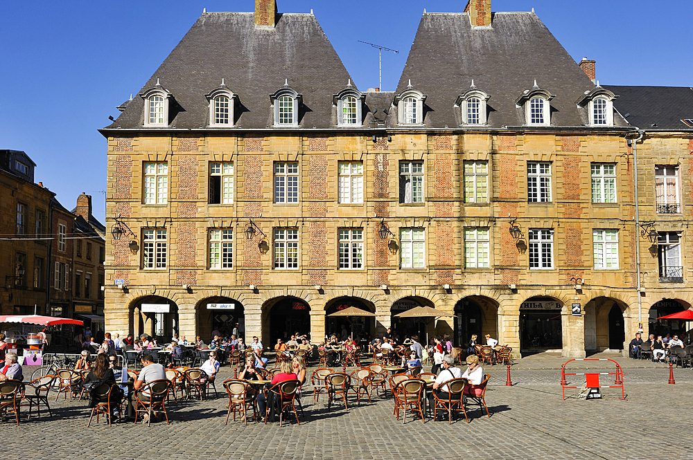 Cafe terrace on Place Ducale,Charleville-Mezieres,Ardennes departement,Champagne-Ardenne region,Northern France,Europe