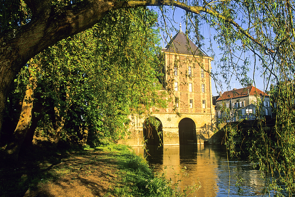 Ancient water mill over the Meuse River housing the Rimbaud Museum dedicated to the French poet Arthur Rimbaud (1854-1891),Charleville-Mezieres,Ardennes departement,Champagne-Ardenne region,Northern France,Europe