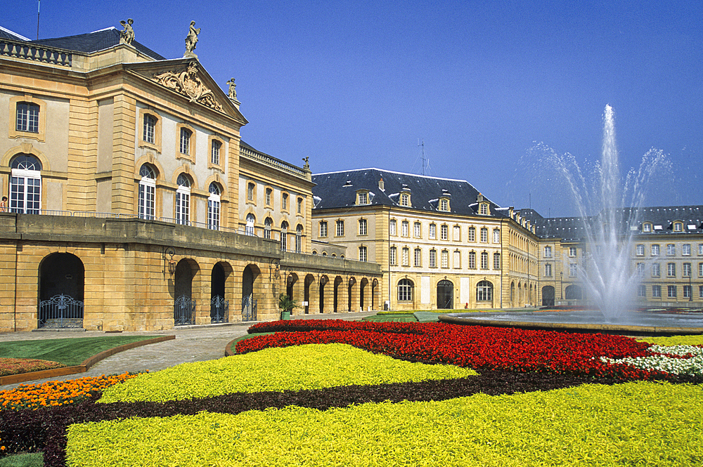 Flower bed in front of the Opera-Theater, Comedy square on Petit Saulcy island,Metz,Moselle department,Lorraine region,France,Europe