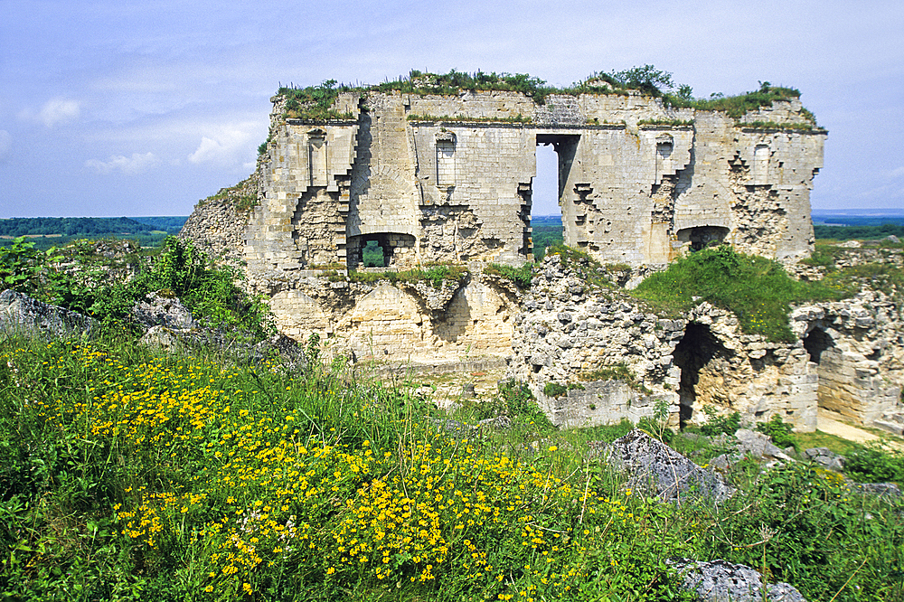 Ruins of the ancient dungeon, destroyed in 1917, of the medieval fortified castle at Coucy-le-Chateau-Auffrique, Aisne department, Picardy region, northern France, Europe