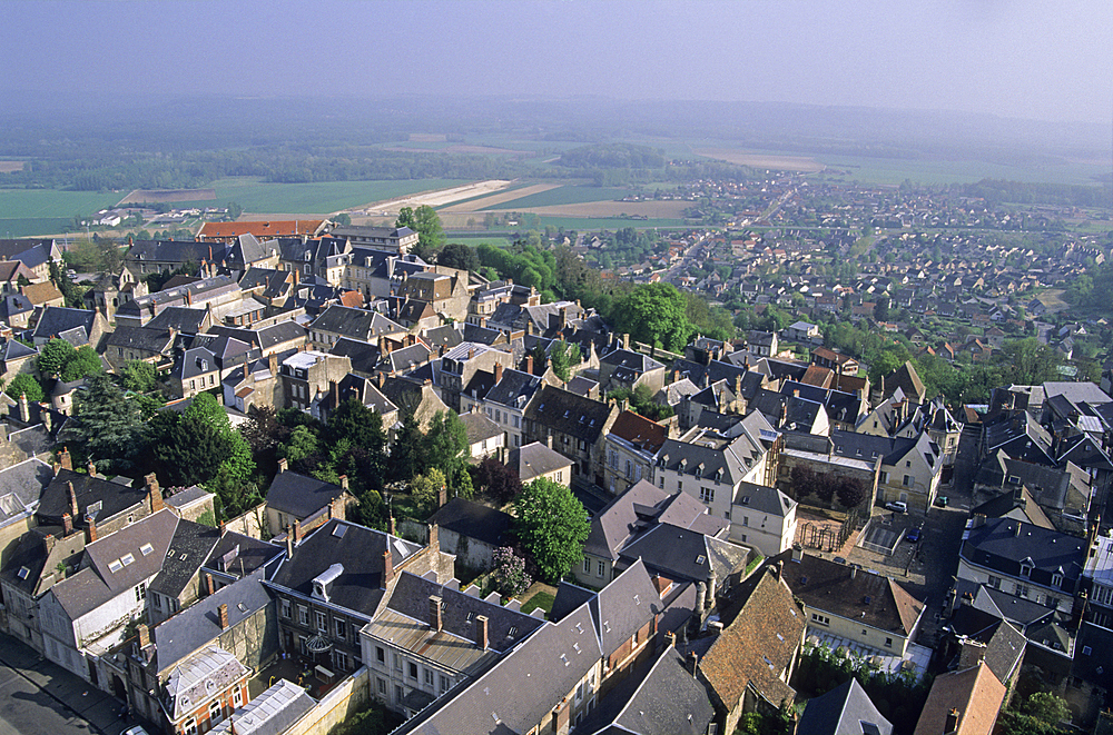 View over the old town from Cathedral's tower, Laon, Aisne department, Picardy region, northern France, Europe